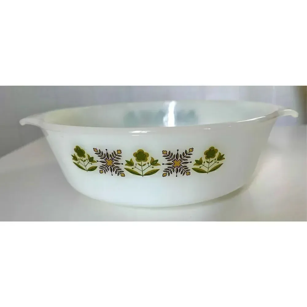 Vintage Anchor Hocking Fire King Green Meadow 1.5 Quart Casserole Dish 437